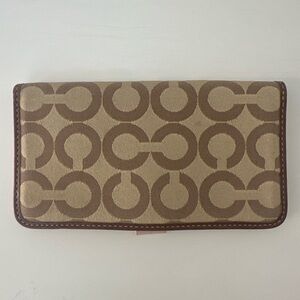Vintage Coach Y2K Signature Checkbook Holder Phone Case Wallet Tan Pink Leather